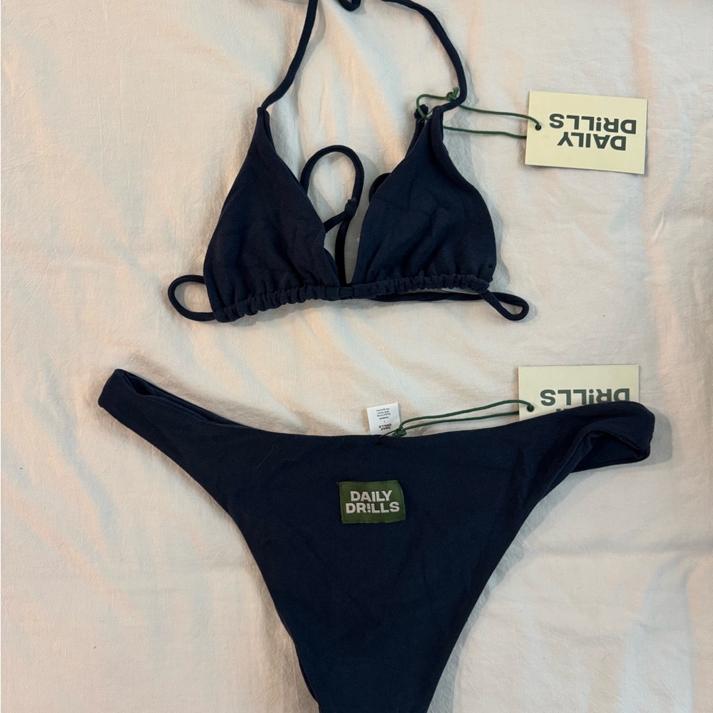 Daily Drills Terry island navy Bikini Set